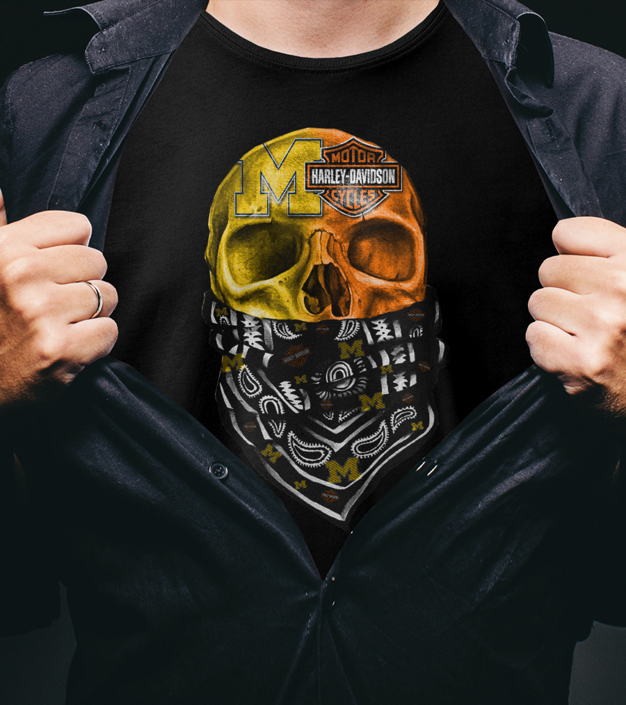 Harley Davidson Skull Michigan Wolverines T-Shirt