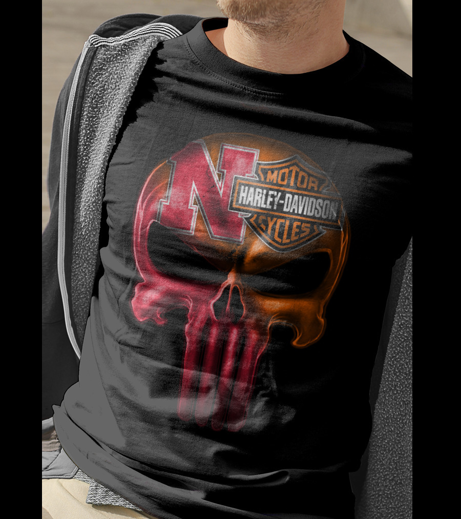 Nebraska Harley Davidson Punisher Skull T-Shirt