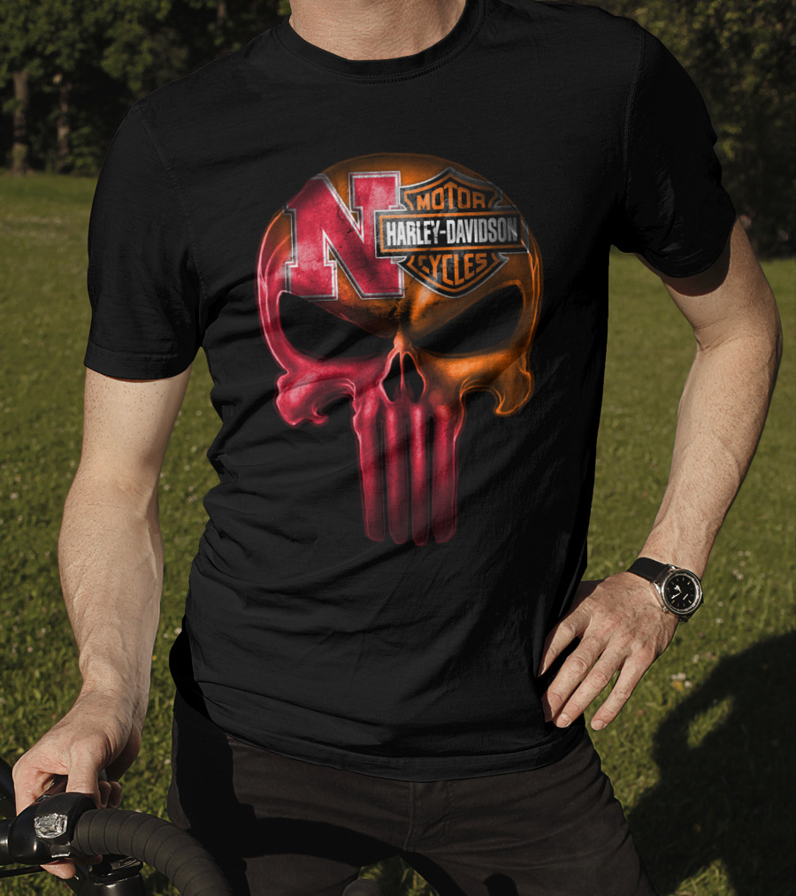 Nebraska Harley Davidson Punisher Skull T-Shirt