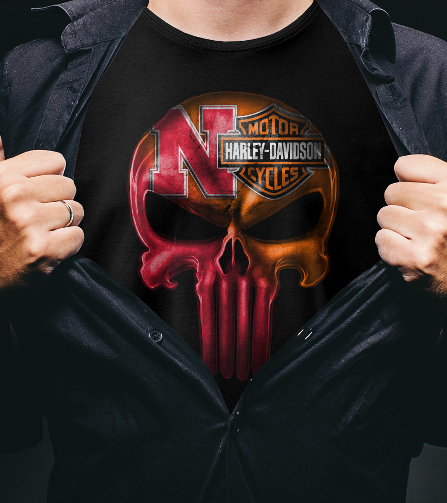 Nebraska Harley Davidson Punisher Skull T-Shirt