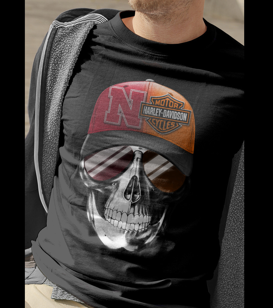 Nebraska Cornhuskers Harley Davidson Skull T-Shirt
