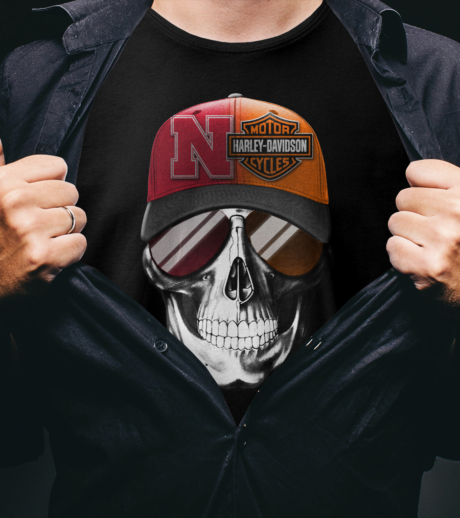 Nebraska Cornhuskers Harley Davidson Skull T-Shirt