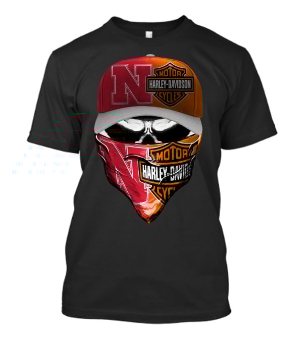 Nebraska Cornhuskers And Harley Davidson Cycles Skull Face Mask Hat Combo T-Shirt