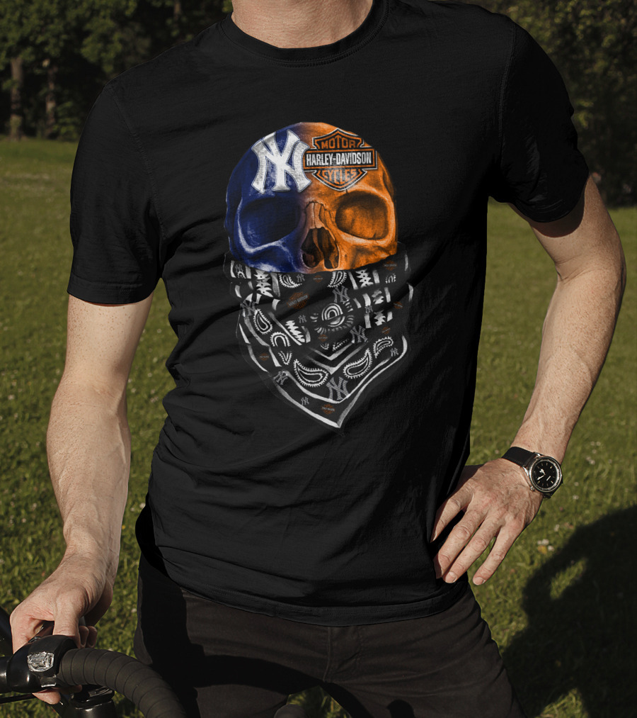 New York Yankees Harley Davidson Skull Bandana T-Shirt