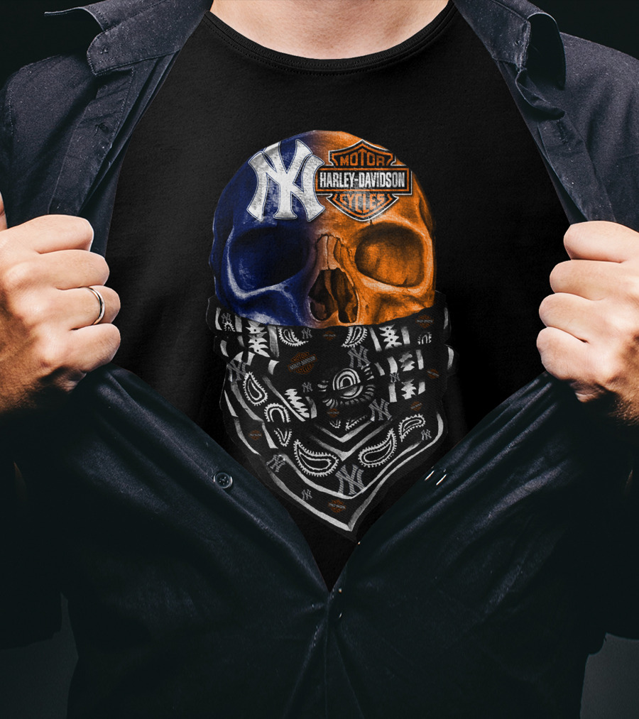 New York Yankees Harley Davidson Skull Bandana T-Shirt