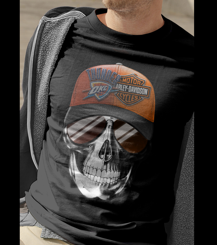 Oklahoma City Thunder Harley Davidson Skull Cap T-Shirt