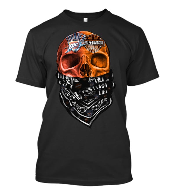 Oklahoma City Thunder Harley Davidson Skull With Bandana T-Shirt