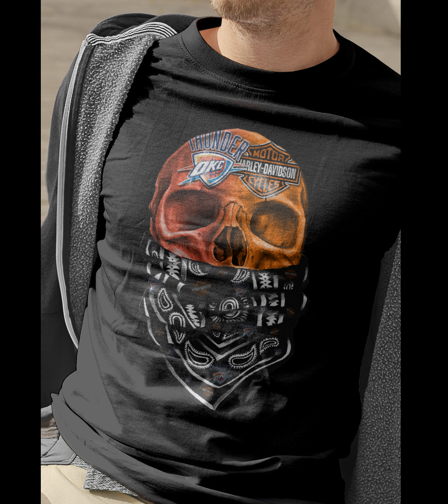Oklahoma City Thunder Harley Davidson Skull With Bandana T-Shirt