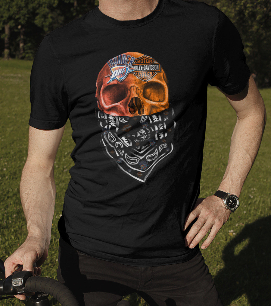 Oklahoma City Thunder Harley Davidson Skull With Bandana T-Shirt