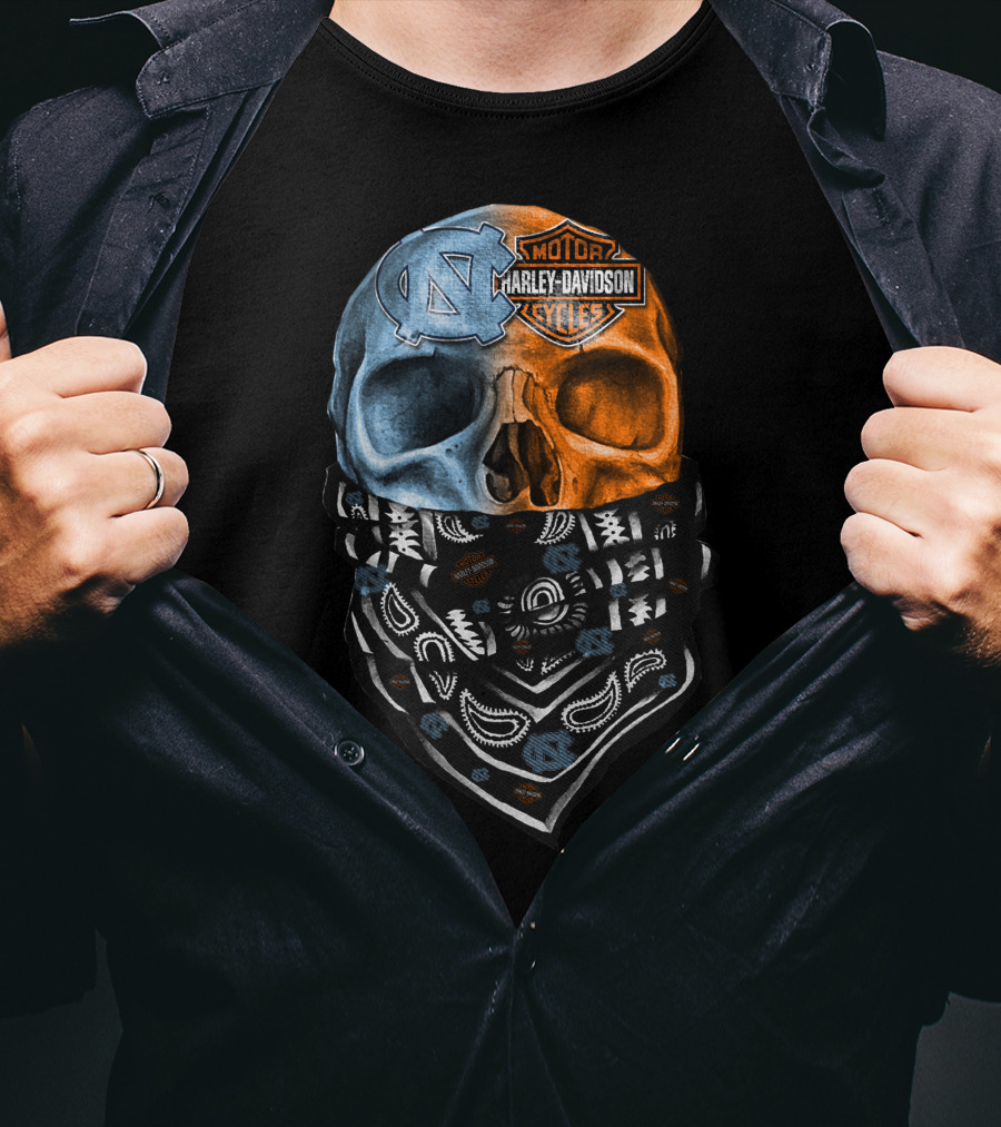 31Ahl North Carolina Tar Heels Harley Davidson Skull Bandana T-Shirt