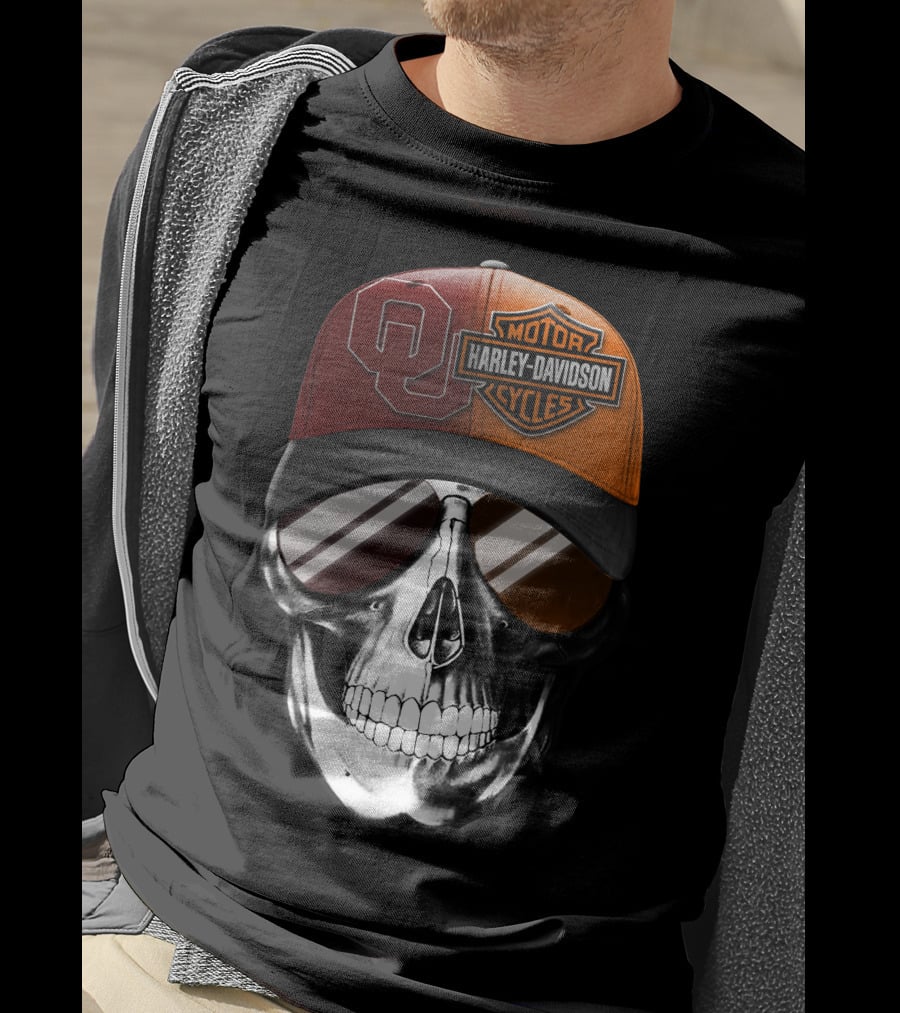 Harley Davidson Motorcycles Oklahoma Sooners Cap Skull T-Shirt