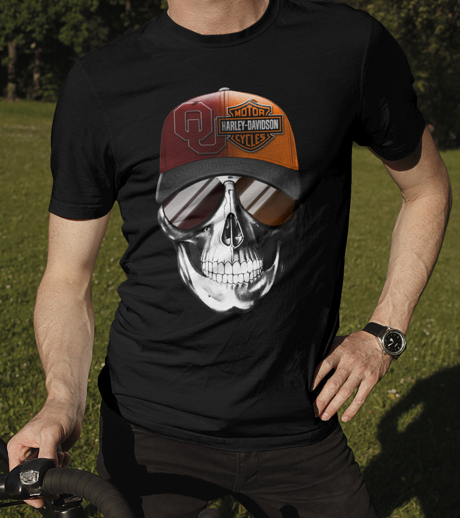 Harley Davidson Motorcycles Oklahoma Sooners Cap Skull T-Shirt
