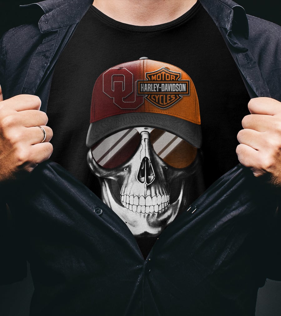Harley Davidson Motorcycles Oklahoma Sooners Cap Skull T-Shirt