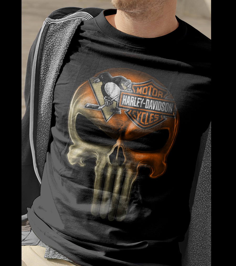 Penguins Harley Davidson Punisher Skull T-Shirt