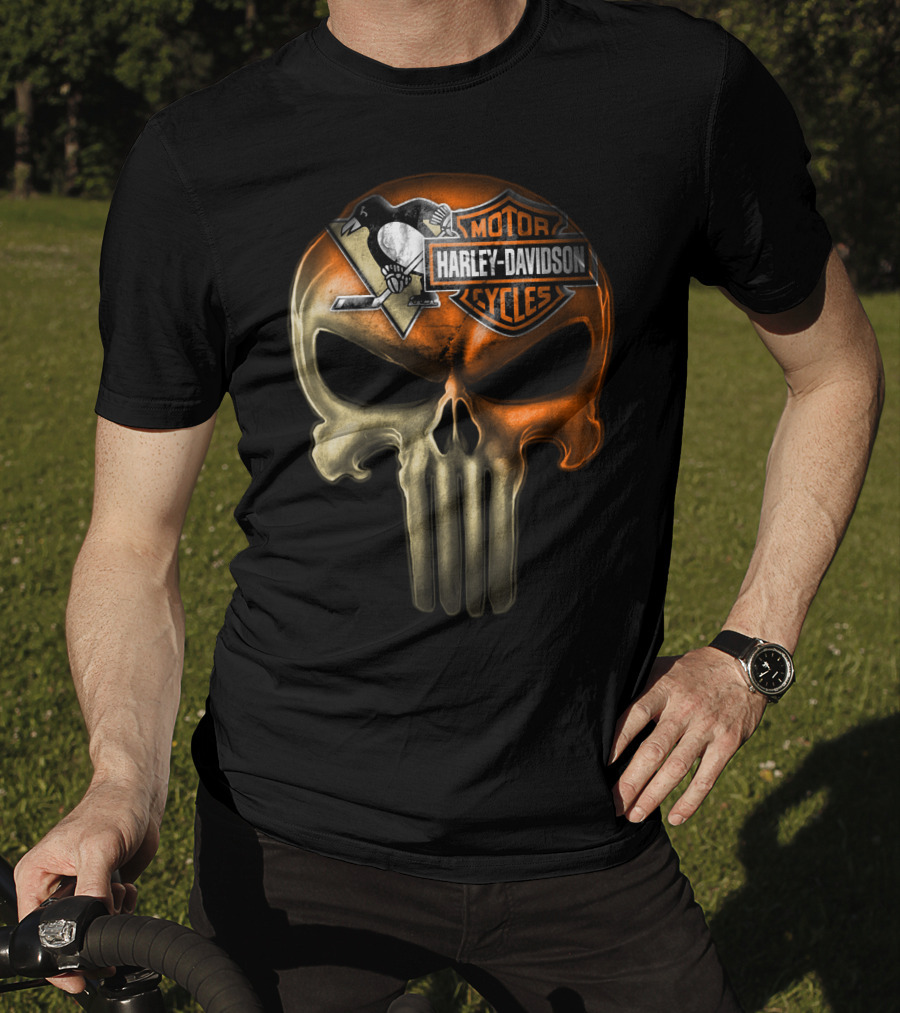 Penguins Harley Davidson Punisher Skull T-Shirt