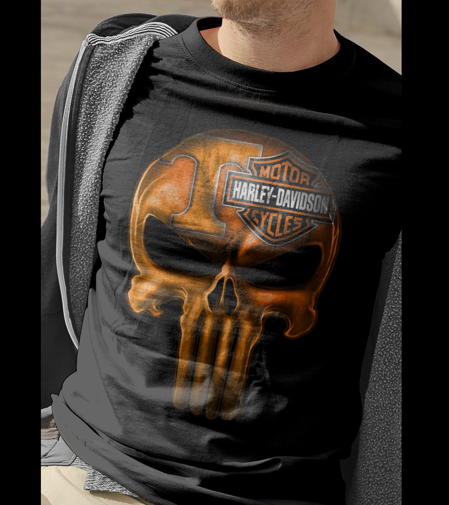 Orange T Skull Harley Davidson Motor Cycles T-Shirt