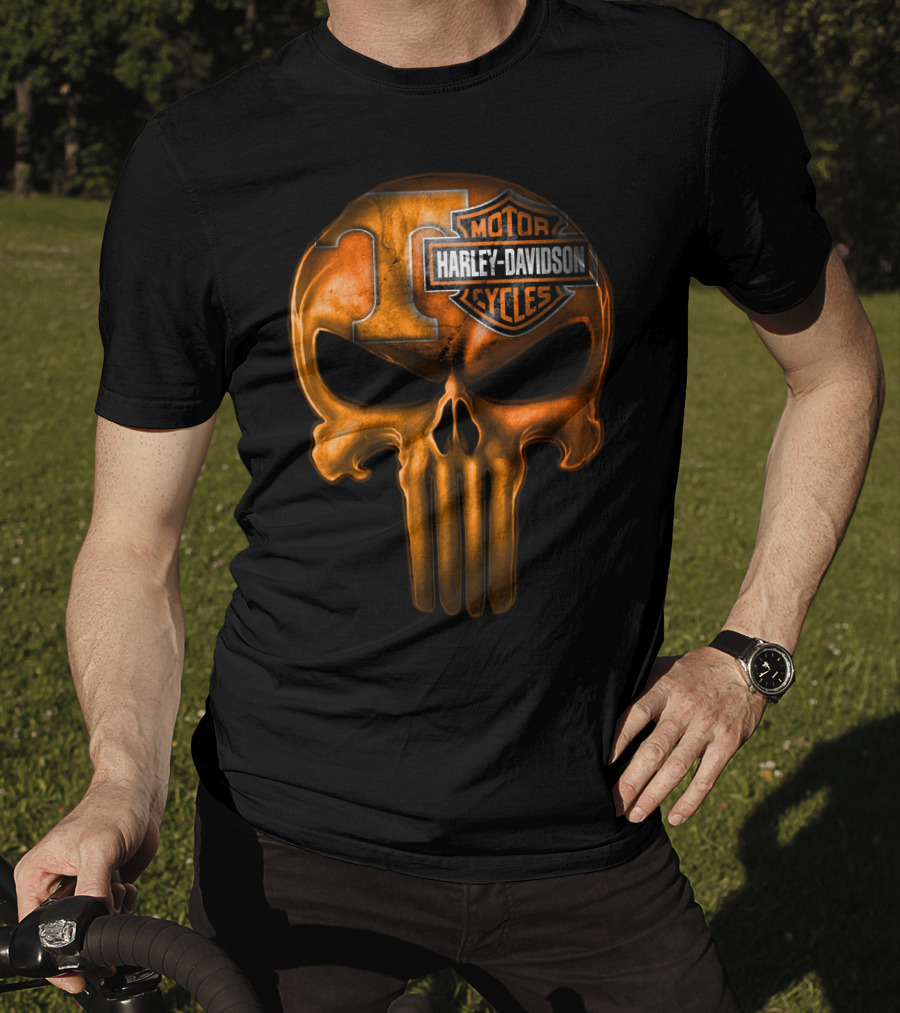 Orange T Skull Harley Davidson Motor Cycles T-Shirt