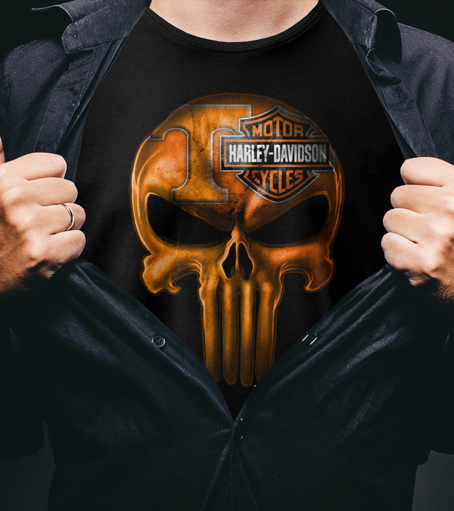 Orange T Skull Harley Davidson Motor Cycles T-Shirt