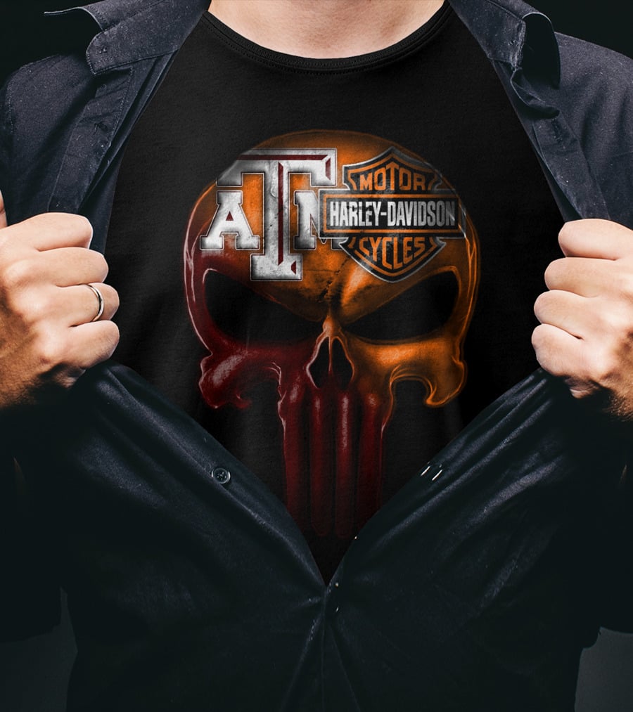 Texas A&M Harley Davidson Punisher Skull T-Shirt