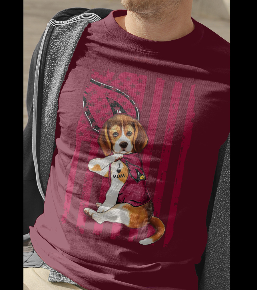 Beagle I Love Mom Arizona Cardinals USA Flag Stars T-Shirt
