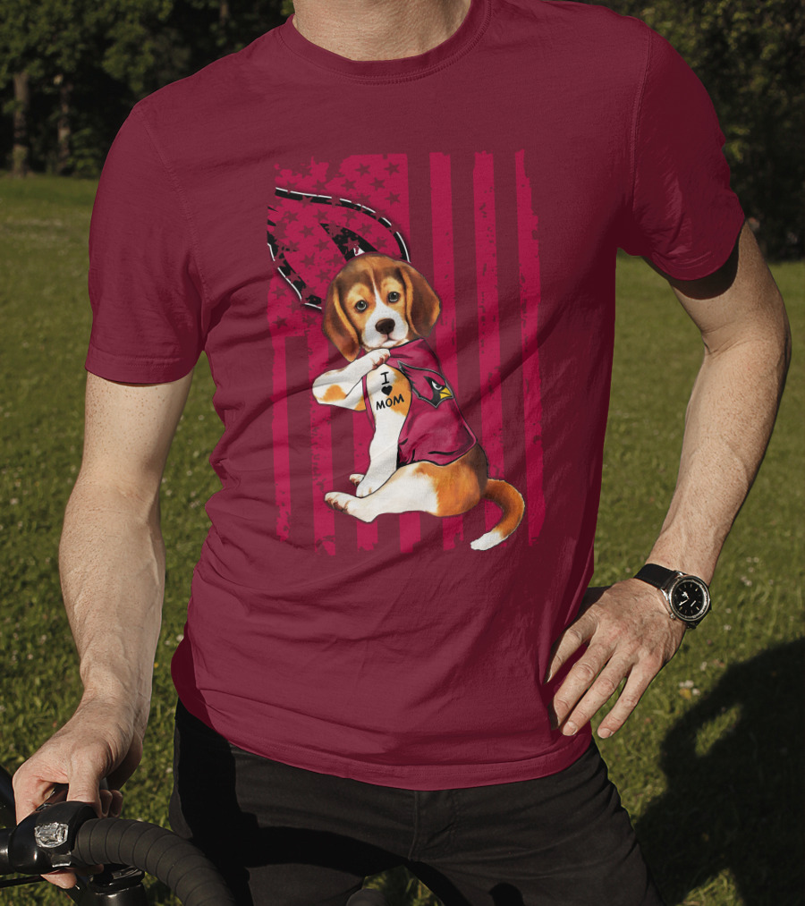 Beagle I Love Mom Arizona Cardinals USA Flag Stars T-Shirt
