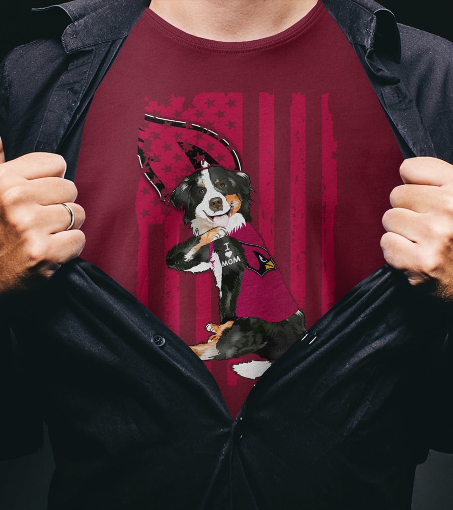 I Mom Border Collie Arizona Cardinals American Flag T-Shirt