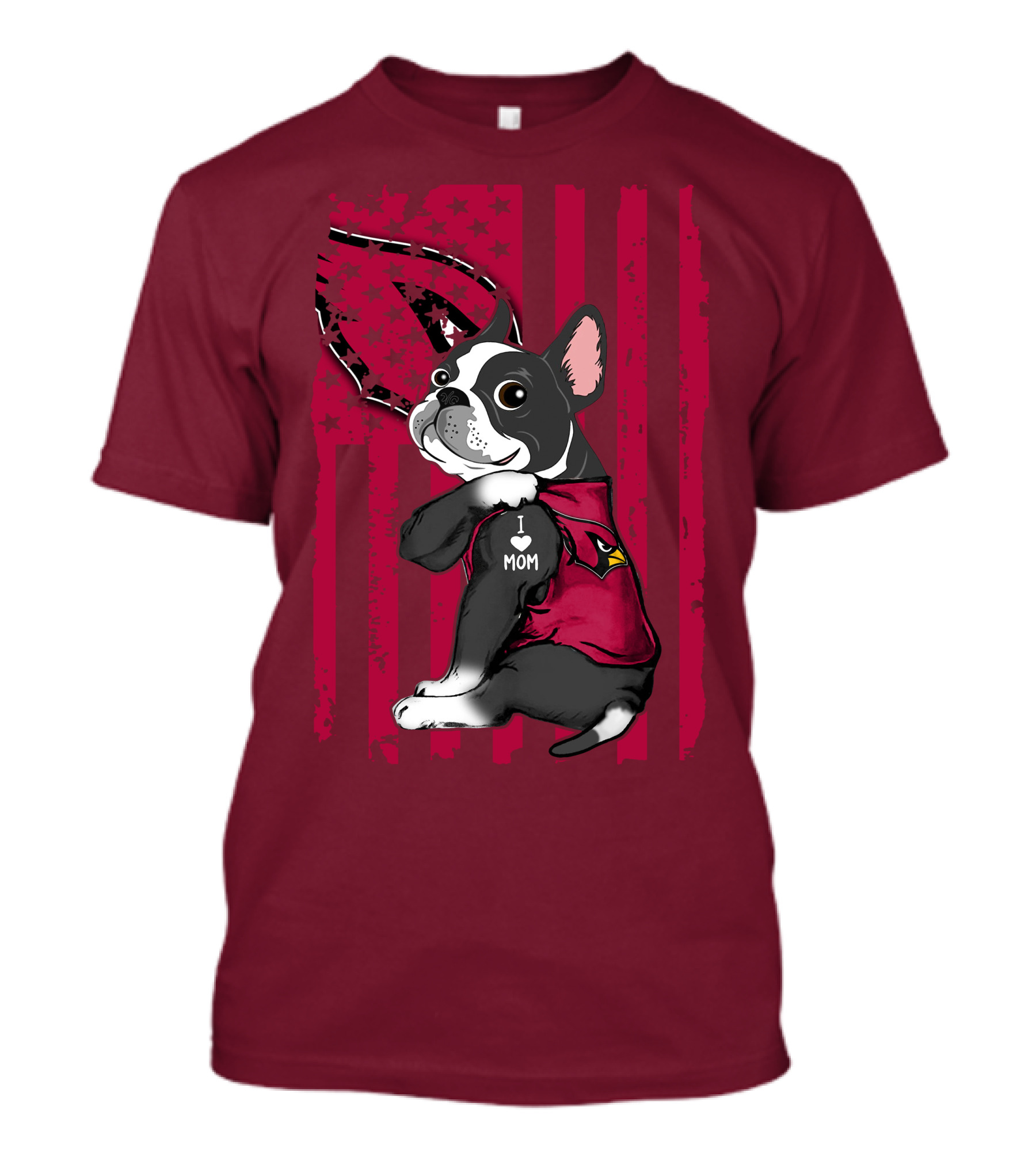 Boston Terrier I Love Mom Arizona Cardinals Football Fan T-Shirt