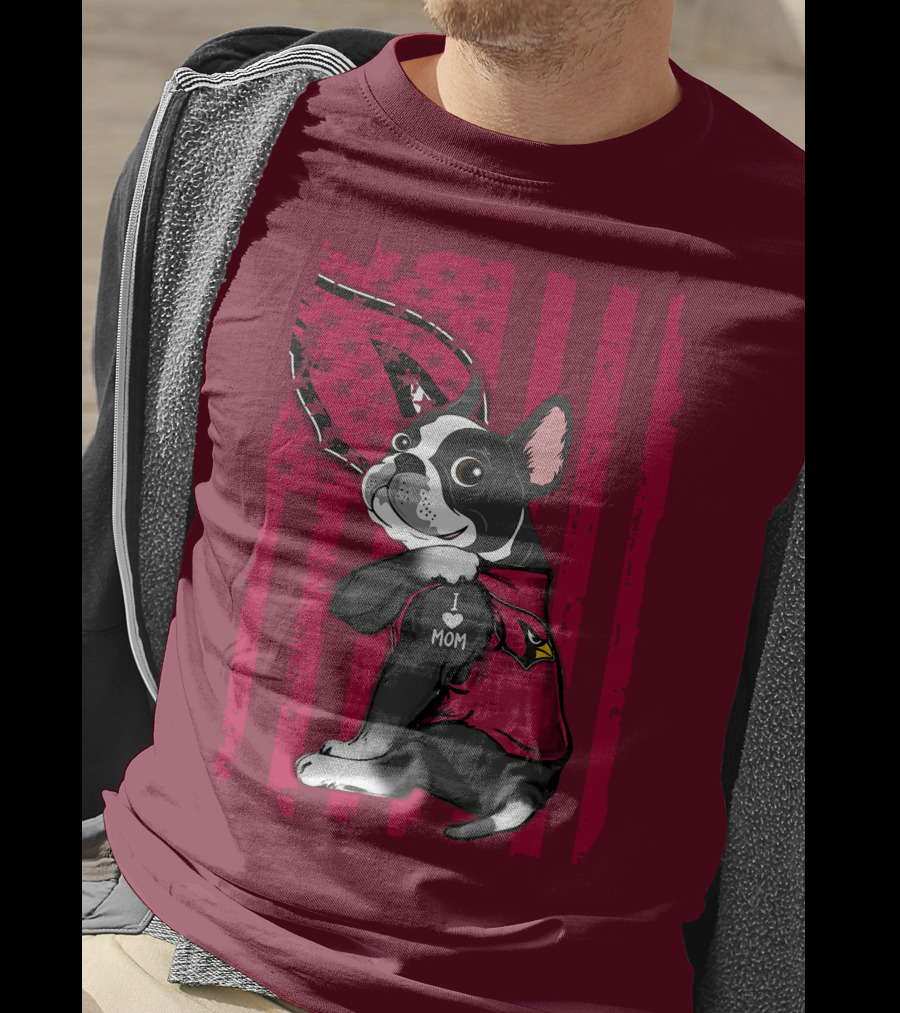 Boston Terrier I Love Mom Arizona Cardinals Football Fan T-Shirt