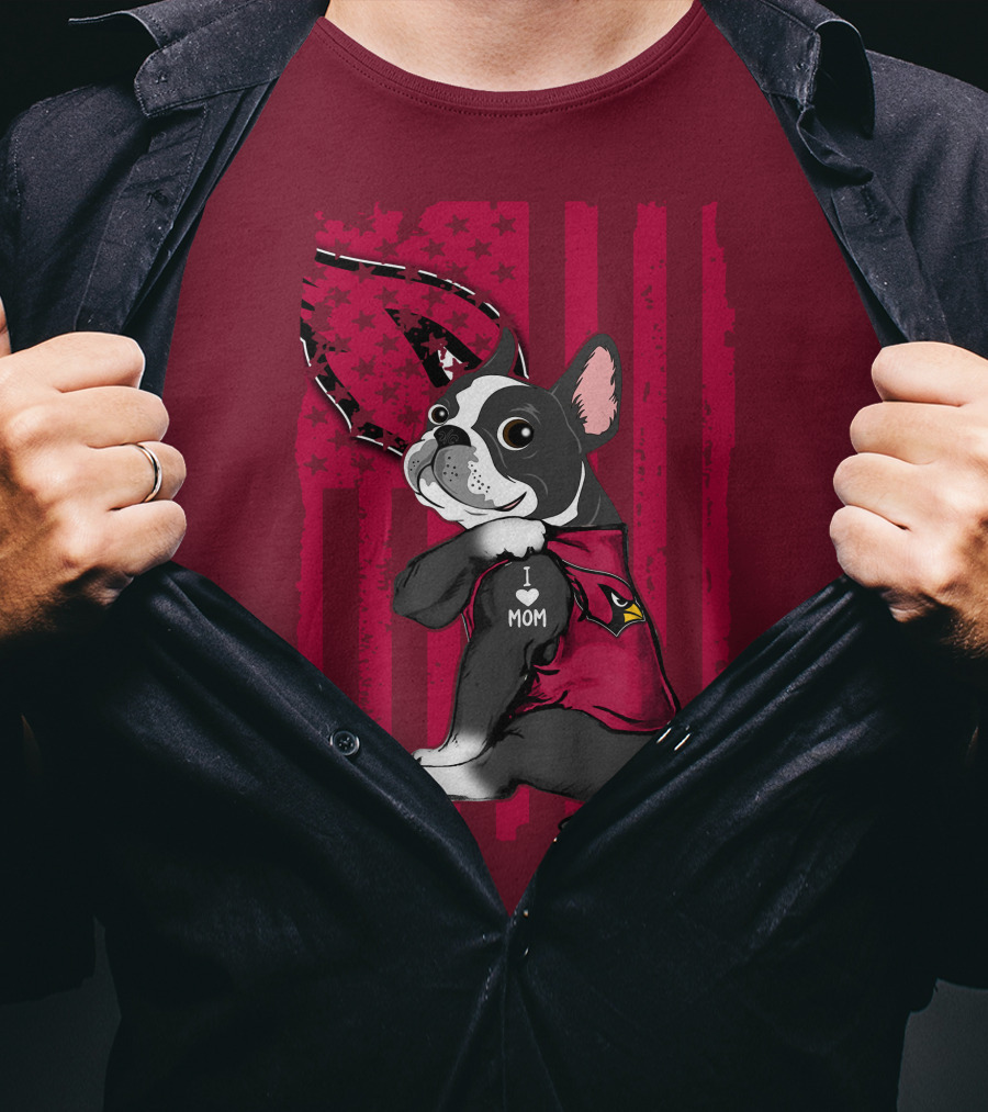 Boston Terrier I Love Mom Arizona Cardinals Football Fan T-Shirt
