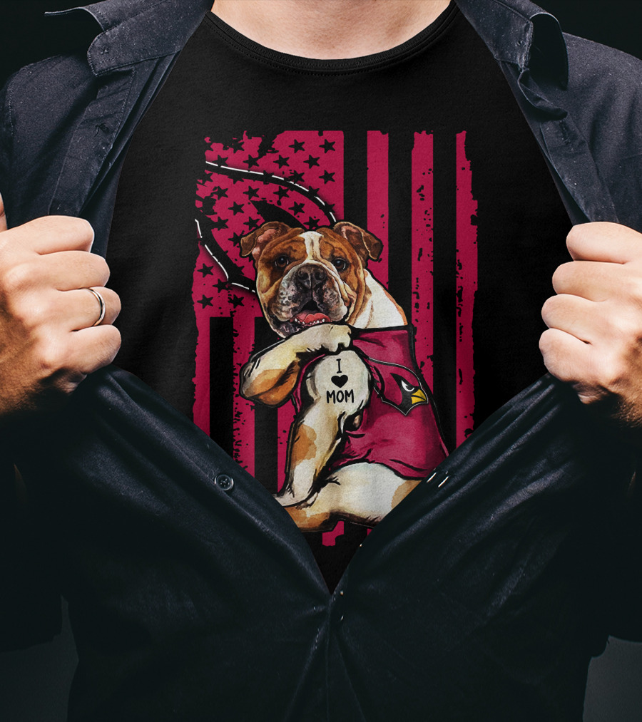 Bulldog Wearing Arizona Cardinals Vest I Love Mom Red Flag T-Shirt