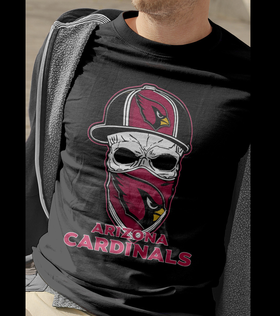 Arizona Cardinals Skull Face Mask Hat T-Shirt