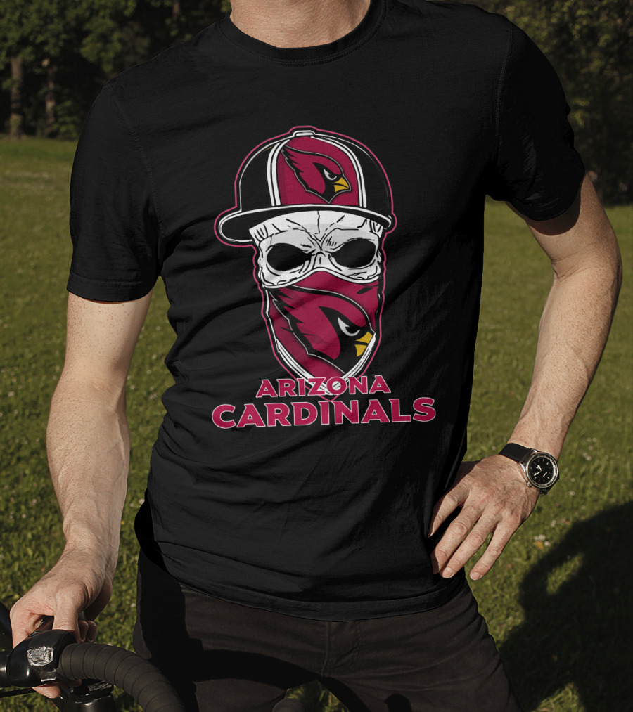 Arizona Cardinals Skull Face Mask Hat T-Shirt