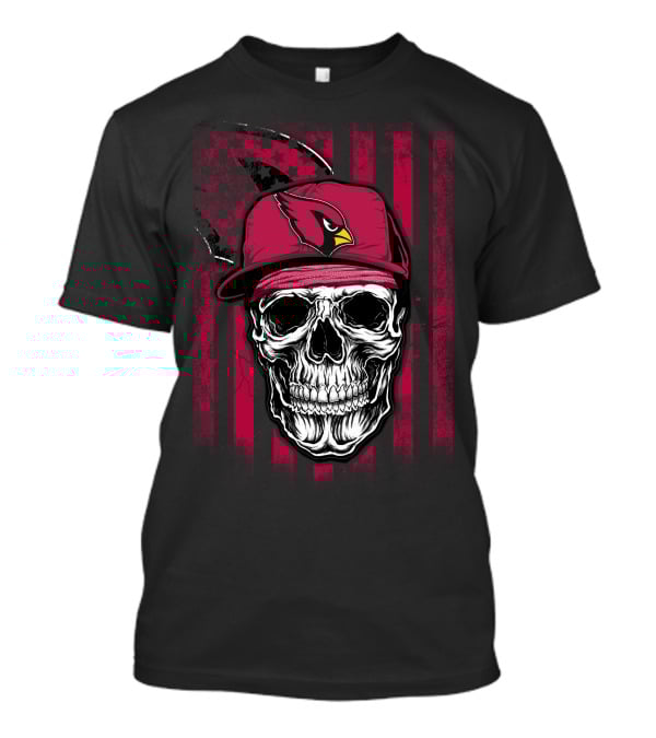 Arizona Cardinals Skull Hat Red Stripes T-Shirt