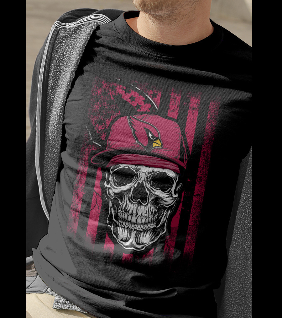Arizona Cardinals Skull Hat Red Stripes T-Shirt