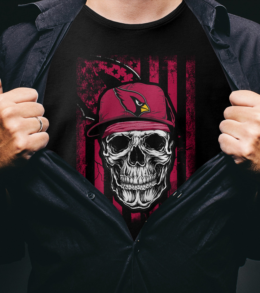 Arizona Cardinals Skull Hat Red Stripes T-Shirt