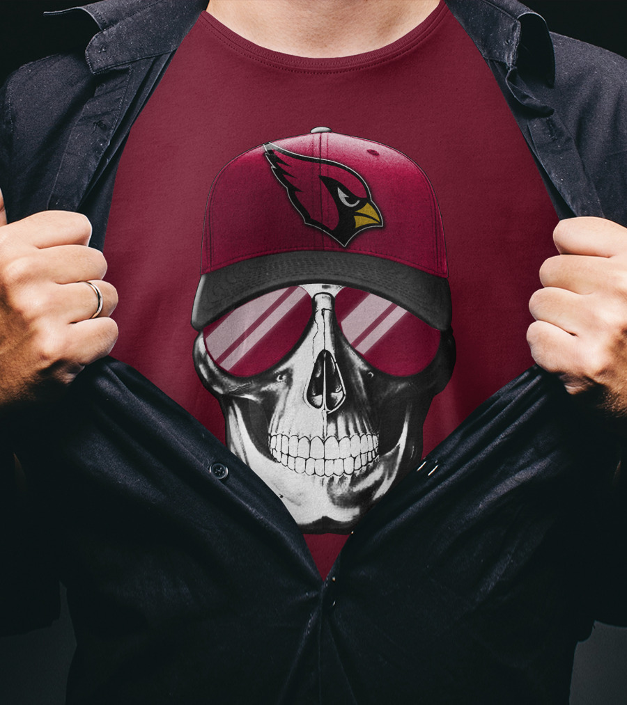 Arizona Cardinals Skull Cap With Sunglasses T-Shirt