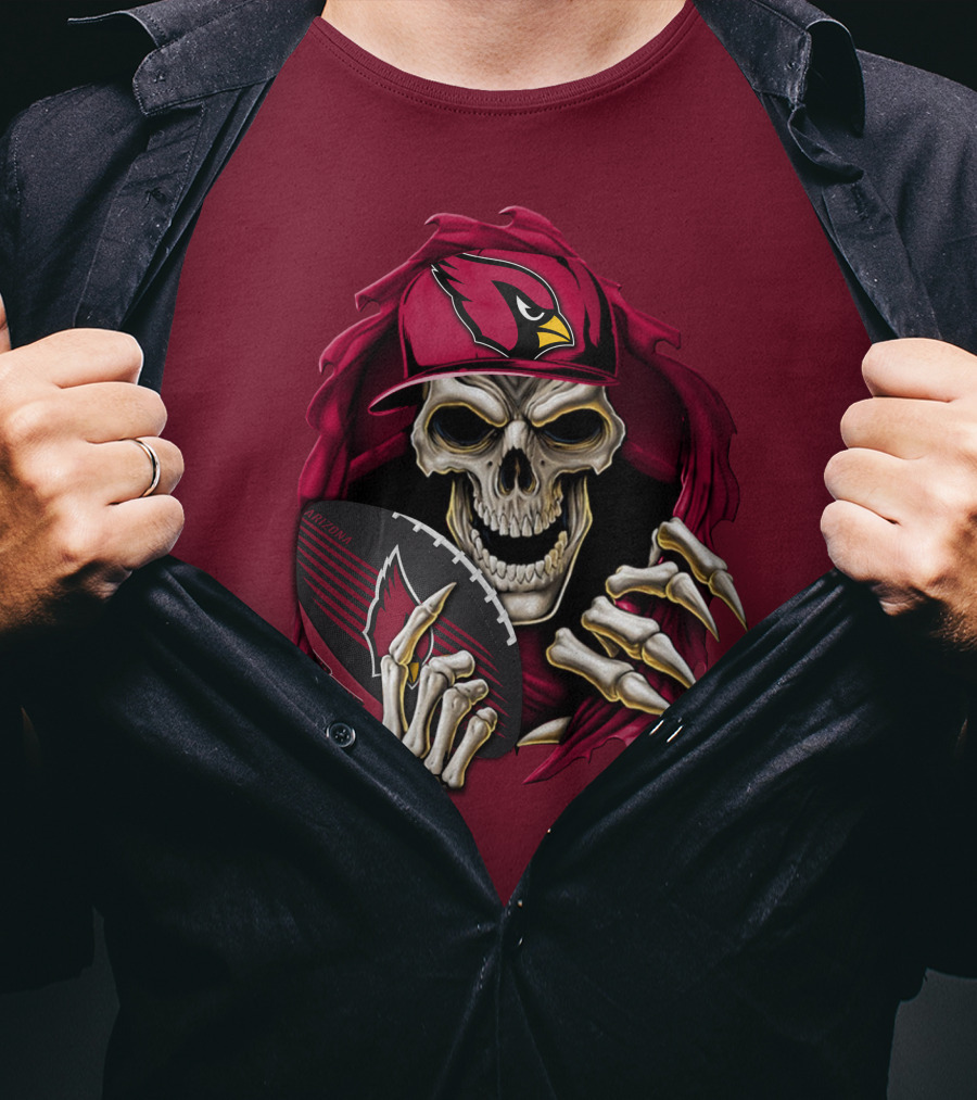 Arizona Cardinals Skull Holding Football T-Shirt