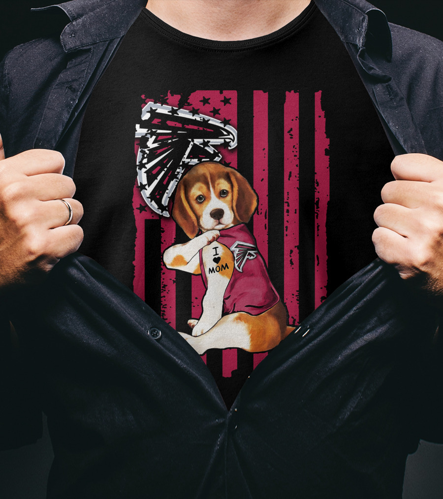 Beagle I Love Mom Atlanta Falcons American Flag T-Shirt