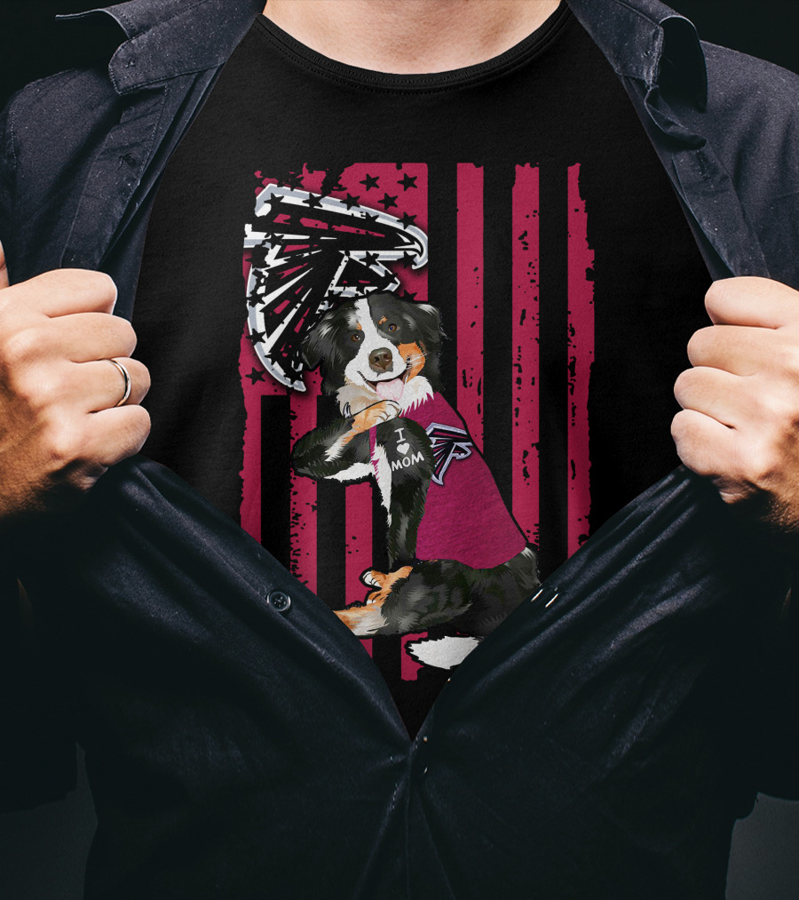 Atlanta Falcons Border Collie I Love Mom American Flag T-Shirt