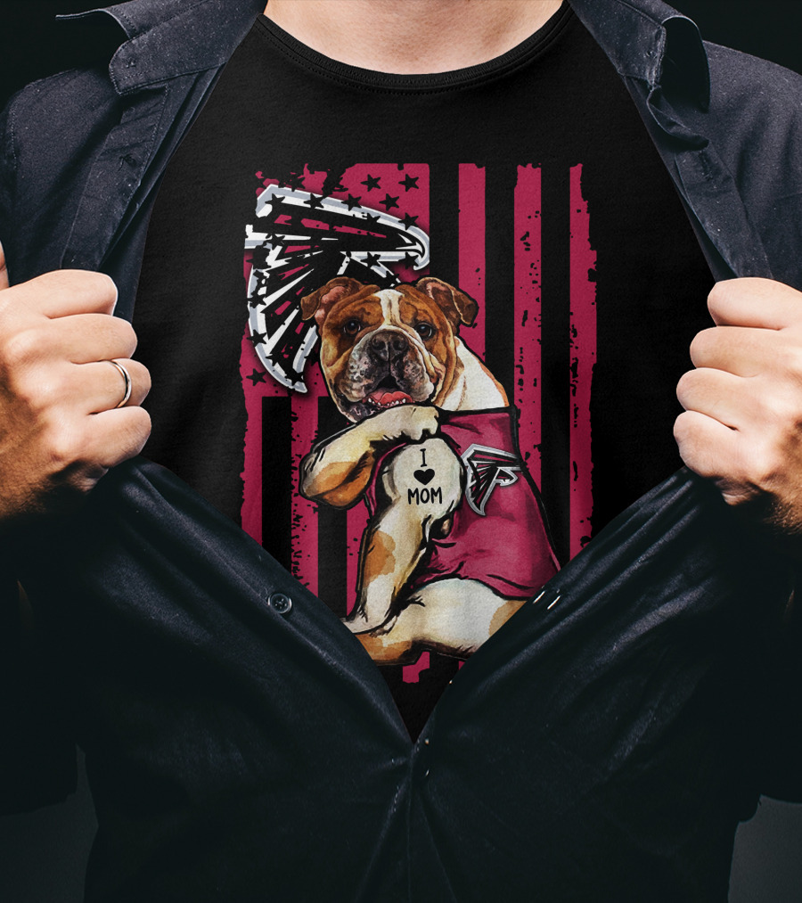 Bulldog Atlanta Falcons I Love Mom Flag T-Shirt