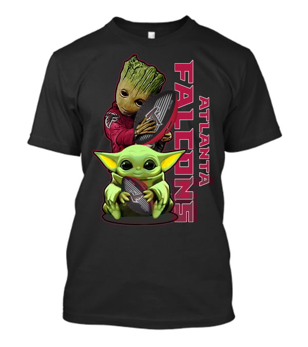 Grzd Atlanta Falcons Baby Groot Yoda Holding Football T-Shirt