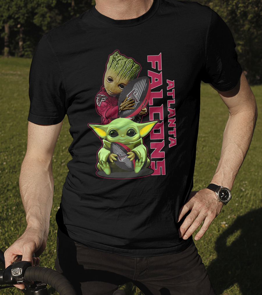 Grzd Atlanta Falcons Baby Groot Yoda Holding Football T-Shirt