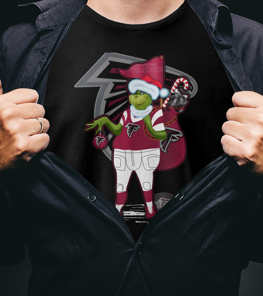 Grinch Santa Atlanta Falcons Holiday Football Fan Festive Green Character T-Shirt