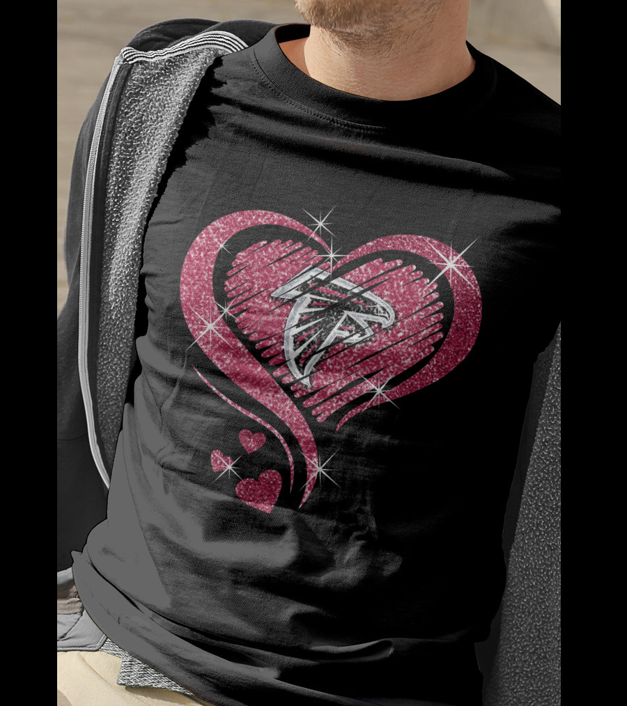 Heart Diamond Atlanta Falcons Sparkling Logo In Glittered Pink Hearts T-Shirt