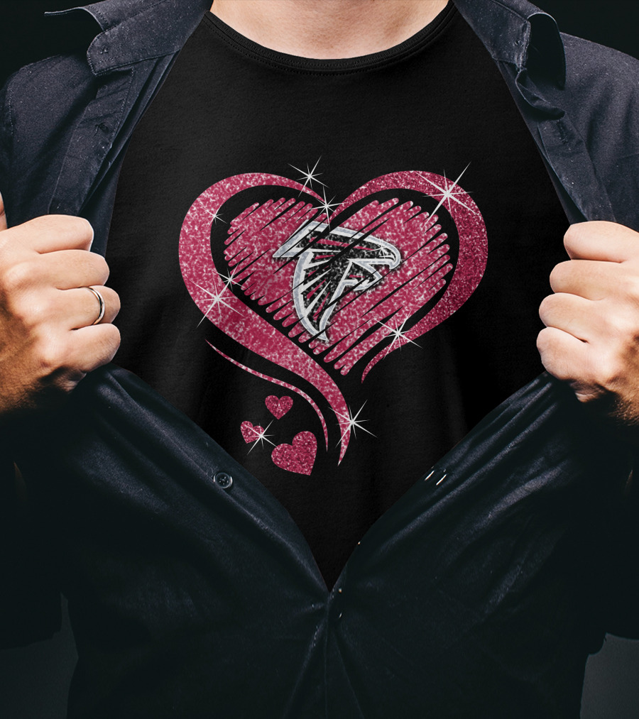 Heart Diamond Atlanta Falcons Sparkling Logo In Glittered Pink Hearts T-Shirt