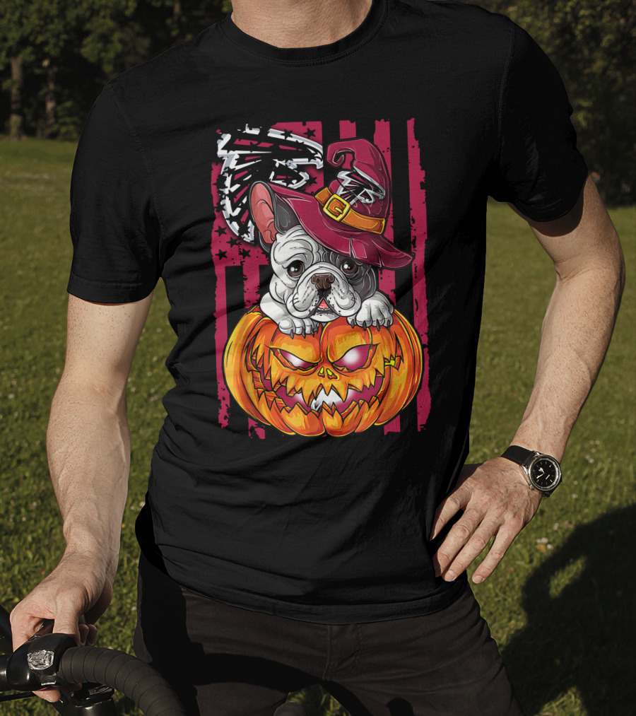 Hlw Bulldog Pumpkin Witch Hat Atlanta Falcons T-Shirt