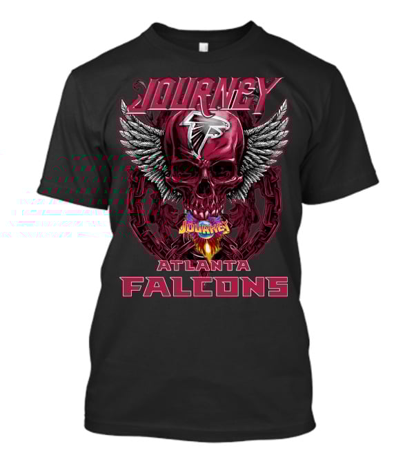 Journey Atlanta Falcons Skull Wings Flame Chains T-Shirt