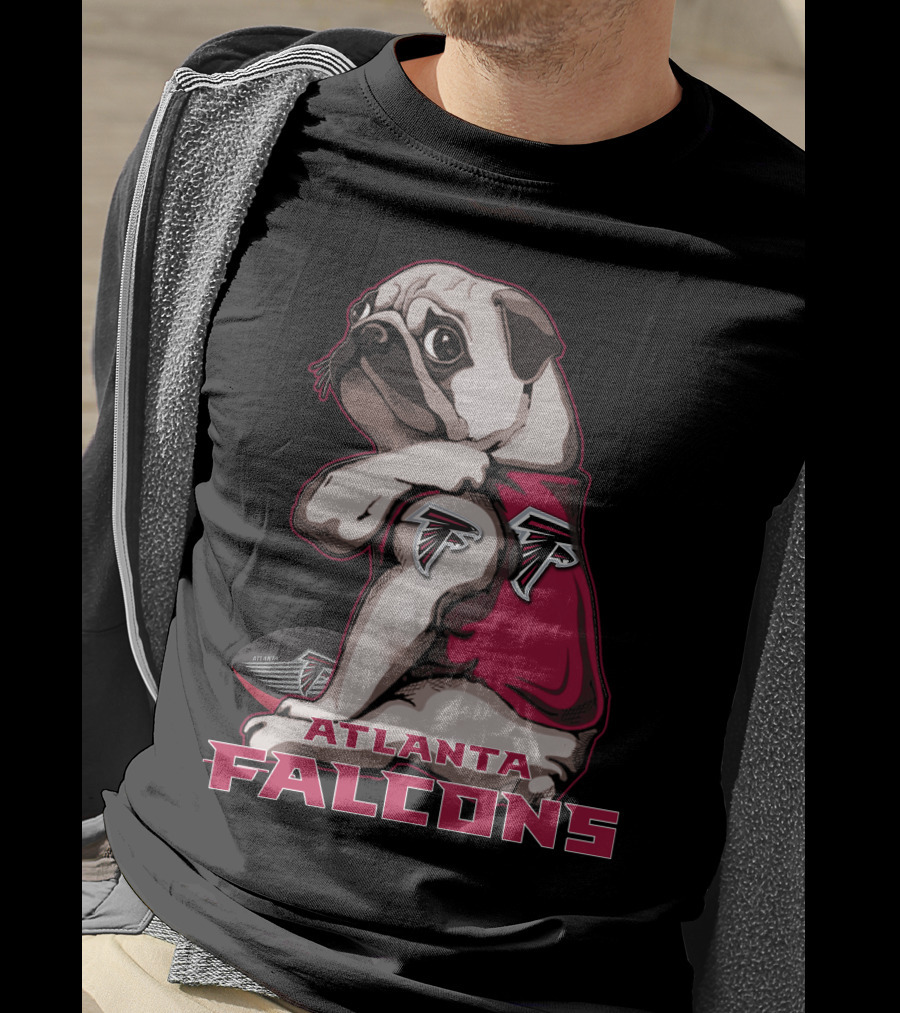 Pug Wearing Atlanta Falcons Gear With Football T-Shirt