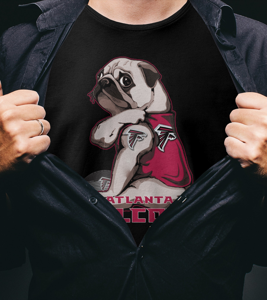 Pug Wearing Atlanta Falcons Gear With Football T-Shirt