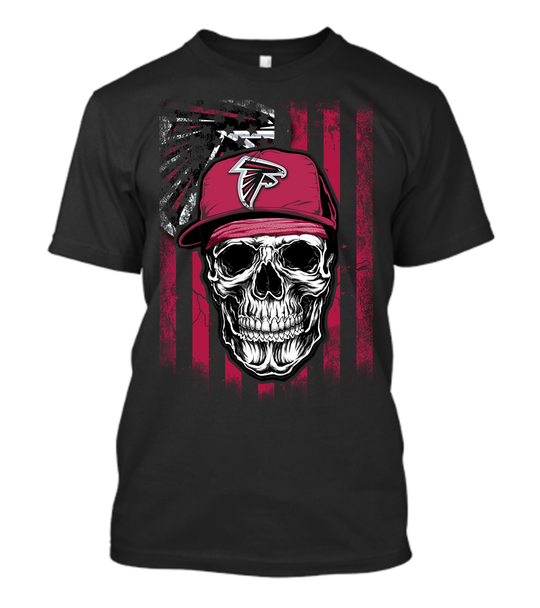 Skull Wearing Atlanta Falcons Cap With Red And Black T-Shirt